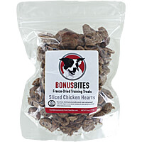 Bonus Bites Training Treats - Sliced Chicken Hearts, 4 oz.