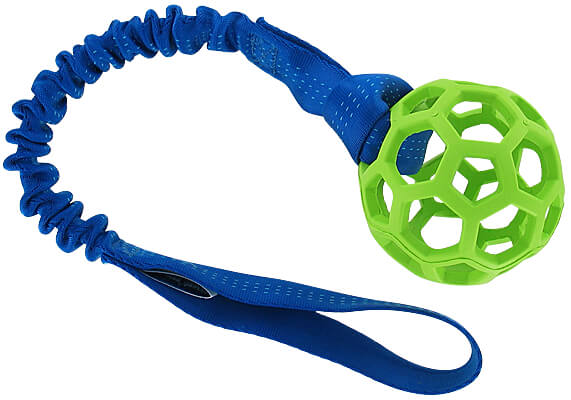 Bungee tug attached to a toy (not included)