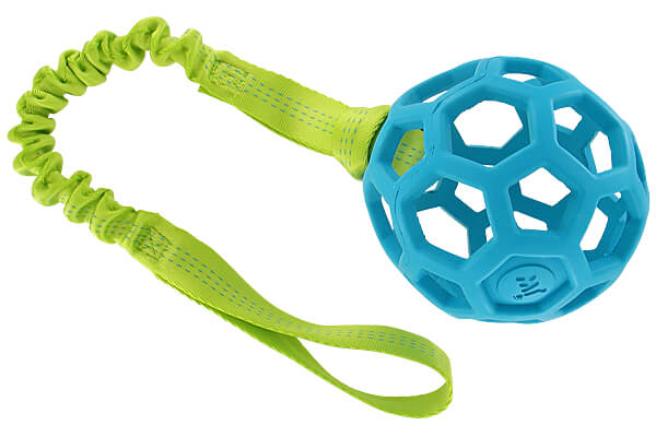 Bungee tug attached to a toy (not included)