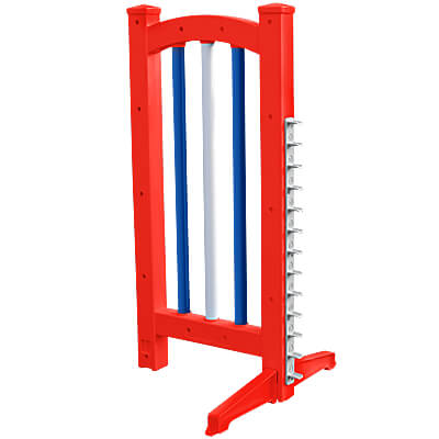 Red with blue & white bars