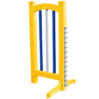 Yellow with blue & white bars