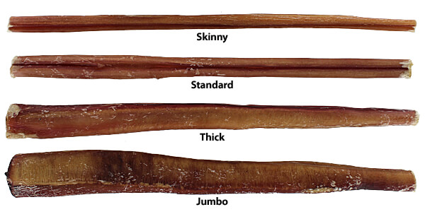 Size comparison for Natural Dog bully sticks